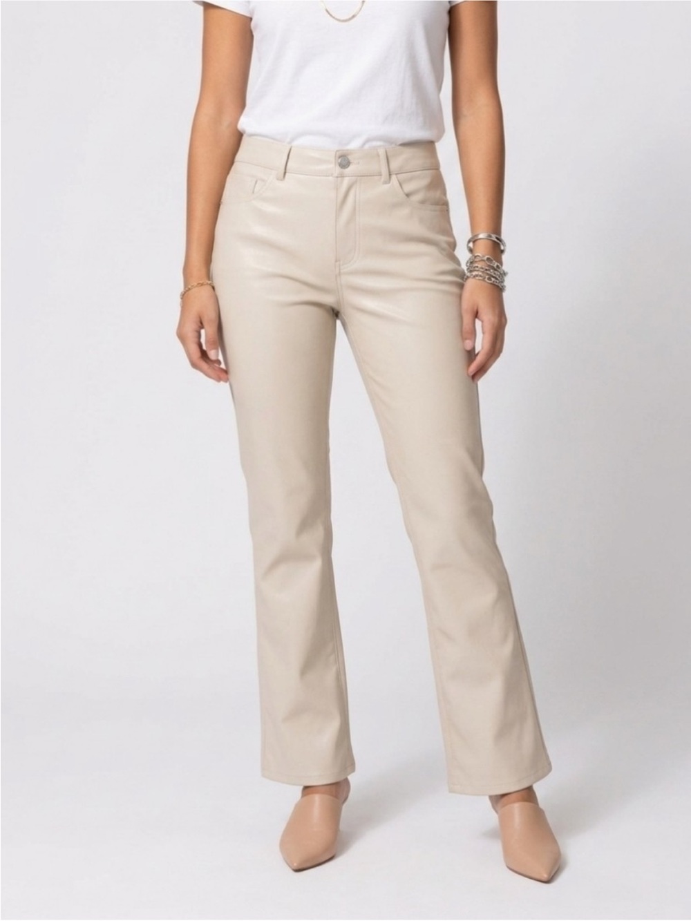 Zara Cream Faux Leather Vegan High Waisted Pants Size 4